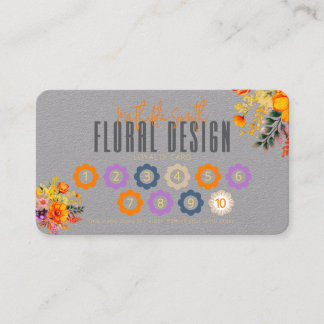 Sophisticated Floral Design Gray Orange Loyalty Visitkort