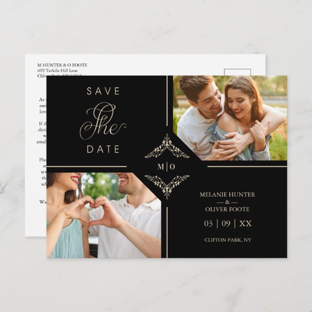 Sophisticated Flourish Wedding Initials Ornamental Meddelande Vykort (Fram/baksida)