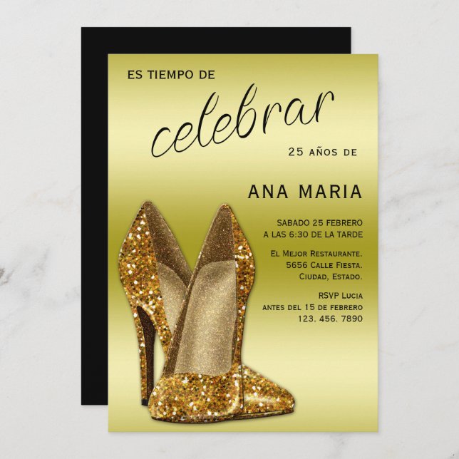 Sophisticated Gold Spanish Feminine Birthday  Inbjudningar (Fram/baksida)
