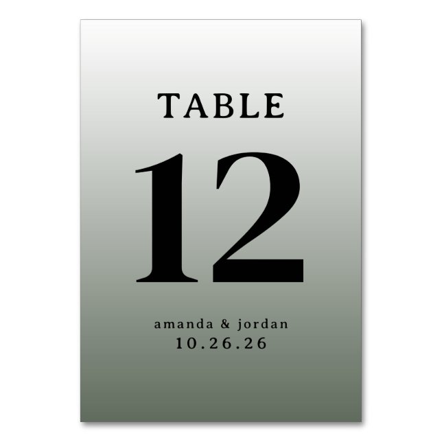 Sophisticated Gray Gradient Wedding Table Card Bordsnummer (Framsidan)