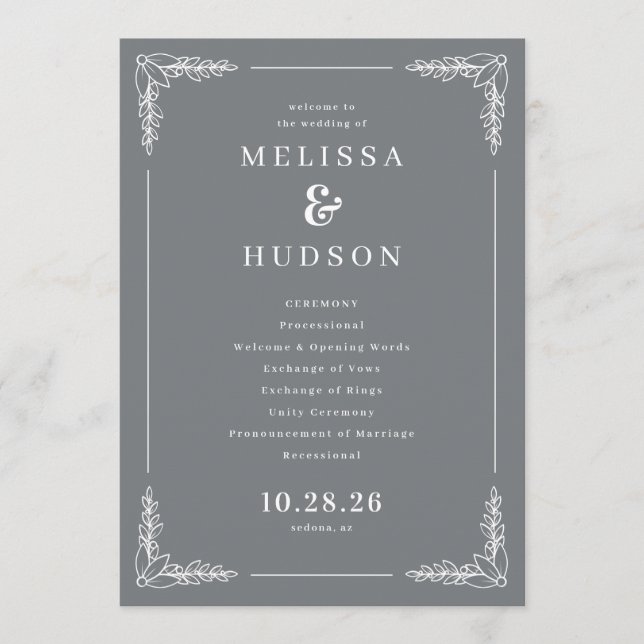 Sophisticated Gray Vine Wedding Ceremony Program (Framsida)