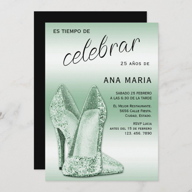 Sophisticated Green Spanish Feminine Birthday  Inbjudningar (Fram/baksida)