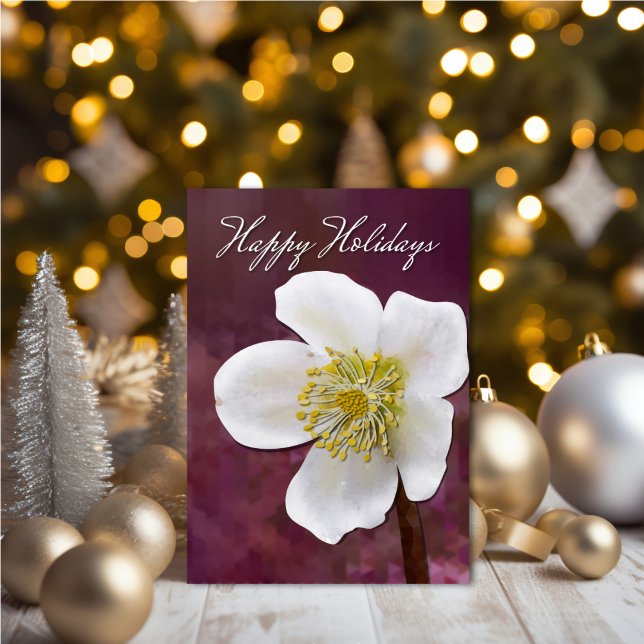 Sophisticated High-Poly Winter Rose Art Holiday Kort (High-Poly Winter Rose Art Card - Elegant Burgundy Holiday Greeting.)