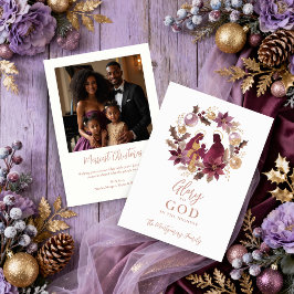 Sophisticated Lavender Shades Holy Nativity Floral Julkort