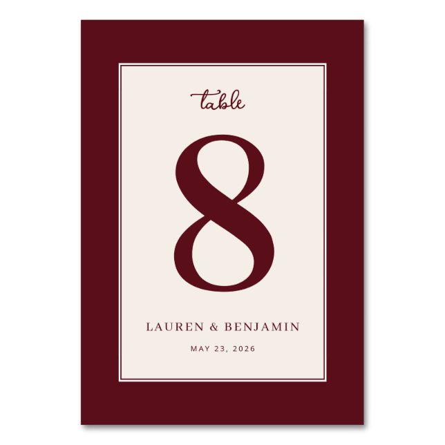 Sophisticated Maroon Number Eight Bordsnummer (Framsidan)