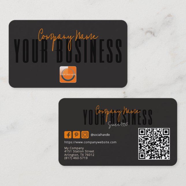 Sophisticated Modern Black Orange Logo Generic  Visitkort (Fram/baksida)