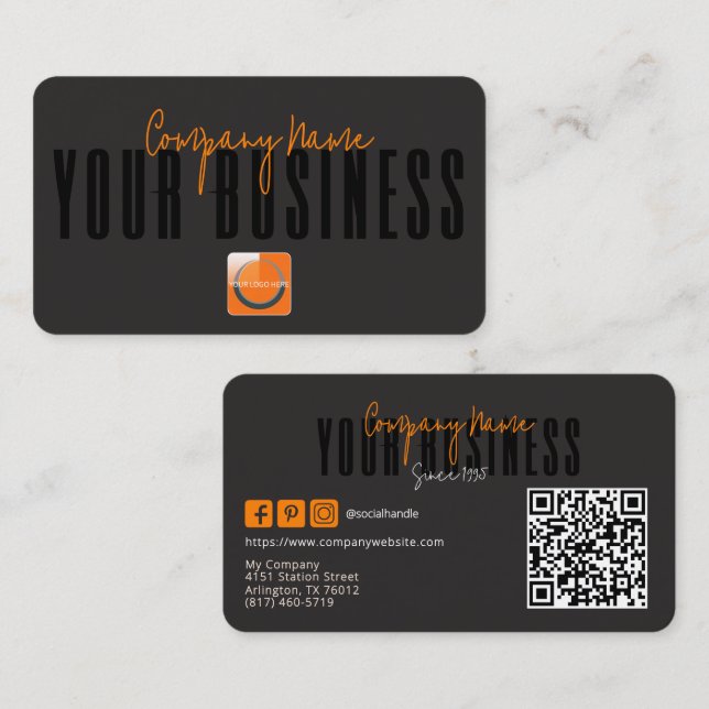 Sophisticated Modern Black Orange Logo Generic  Visitkort (Fram/baksida)