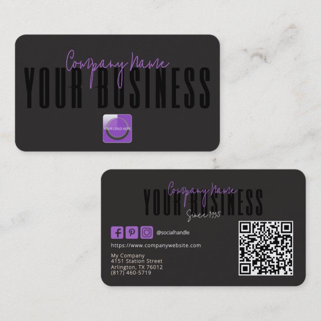 Sophisticated Modern Black  Purple Logo Generic  Visitkort (Fram/baksida)