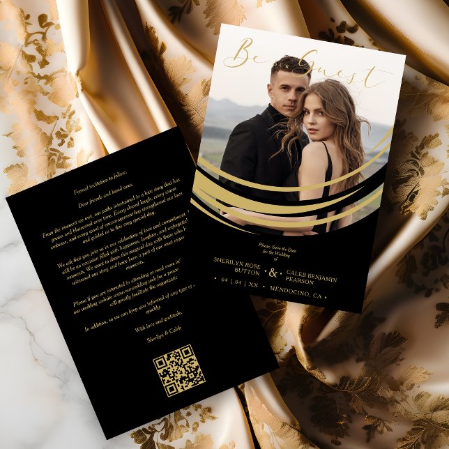 Sophisticated Modern Faux Golden Abstract Photo Spara Datumet (Sophisticated Modern Faux Golden Abstract Geometric Shape Photo Wedding Save the Date Card.)