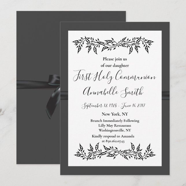 SOPHISTICATED MODERN First Heliga Comm Inbjudningar (Fram/baksida)