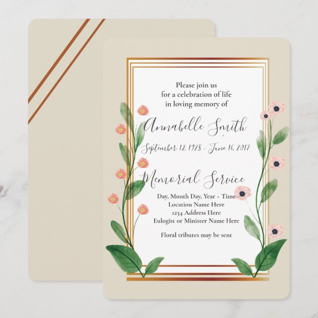 SOPHISTICATED MODERN Loving Memory Inbjudningar (Fram/baksida)