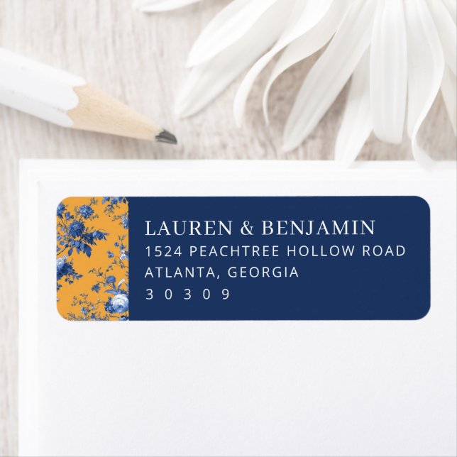 Sophisticated Navy Floral Returadress Etikett (Insitu)