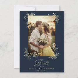 Sophisticated Navy Flourish Photo Wedding Thanks Tack Kort