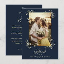 Sophisticated Navy Flourish Photo Wedding Thanks Tack Kort