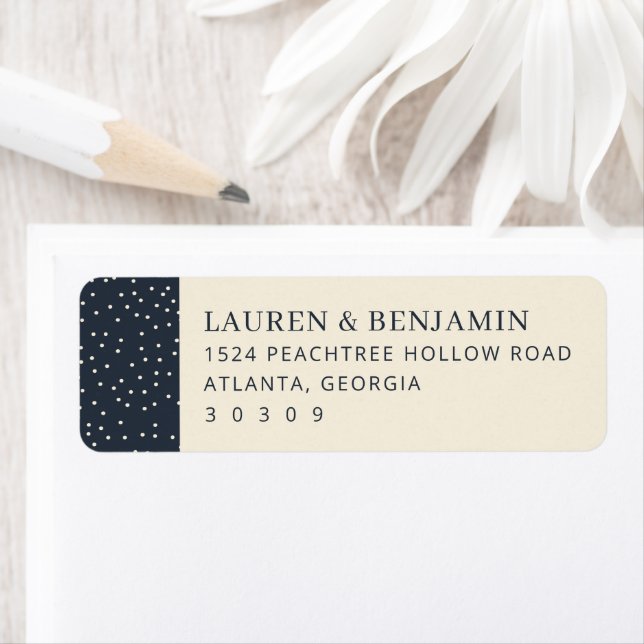 Sophisticated Navy Polka Dots Returadress Etikett (Insitu)