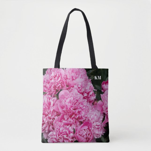 Sophisticated Pink Peony Macro Monogram Tygkasse (Framsida)