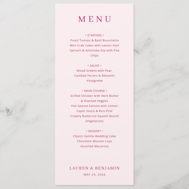 Sophisticated Pink Serif Wedding Menu Meny (Framsida)