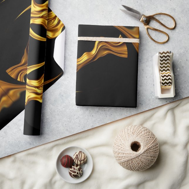 Sophisticated Presentation: Black& & Gold Abstract Presentpapper (Hantverk)