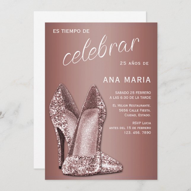 Sophisticated Rose Gold Spanish Feminine Birthday  Inbjudningar (Fram/baksida)