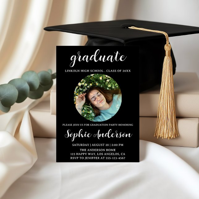 Sophisticated Script Graduation Party with Photo Inbjudningar (Skapare uppladdad)