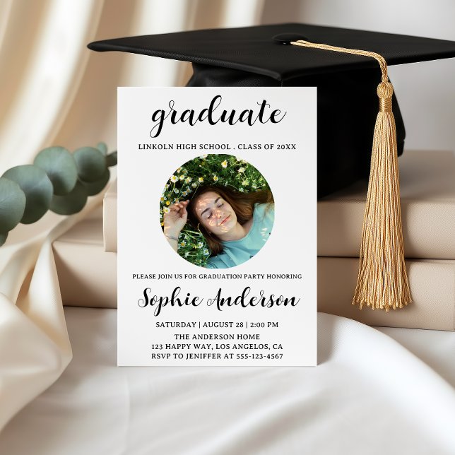 Sophisticated Script Graduation Party with Photo Inbjudningar (Skapare uppladdad)