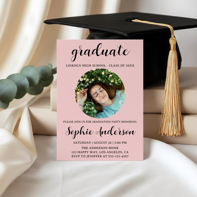 Sophisticated Script Graduation Party with Photo Inbjudningar (Skapare uppladdad)