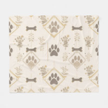 Sophisticated Soft Ivory & Gold Bones Pet Blanket