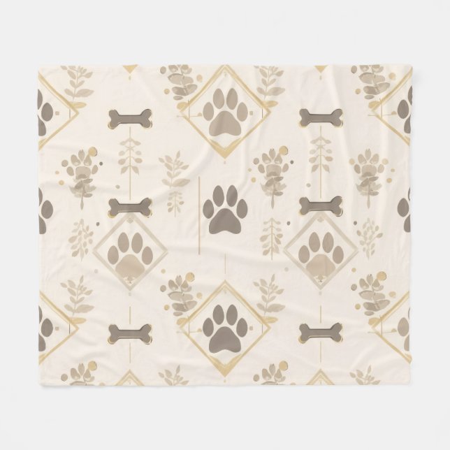 Sophisticated Soft Ivory & Gold Bones Pet Blanket Fleecefilt (Framsidan (Horisontell))