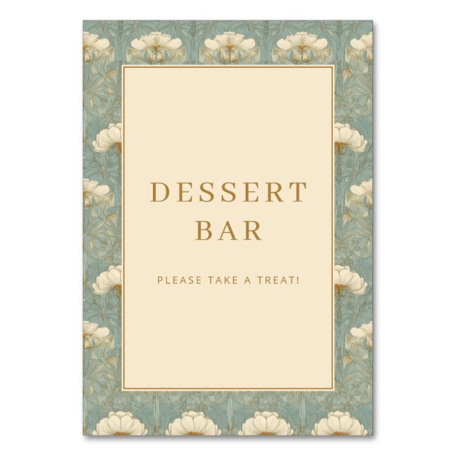 Sophisticated Teal Floral Dessert Bar Sign Bordsnummer (Framsidan)