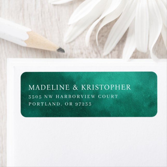 Sophisticated Teal Watercolor Returadress Etikett (Insitu)