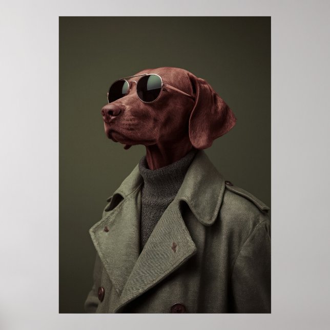 Sophisticated Vizsla in Trench Coat – Elegant Poster (Framsidan)
