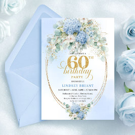 Sophisticated Watercolor Blue Floral 60th Birthday Inbjudningar