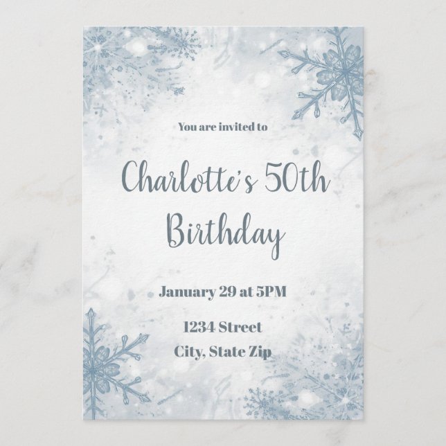 Sophisticated Winter 50th Birthday Invitation Inbjudningar (Framsida)