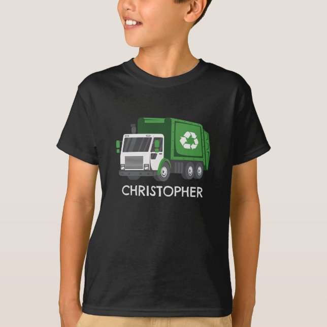 Sopor/Återvinna Lastbil med Kids Namn T Shirt (Framsida)