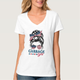 Sopor Girl Messy Bun American Flagga Trump 2024 T Shirt