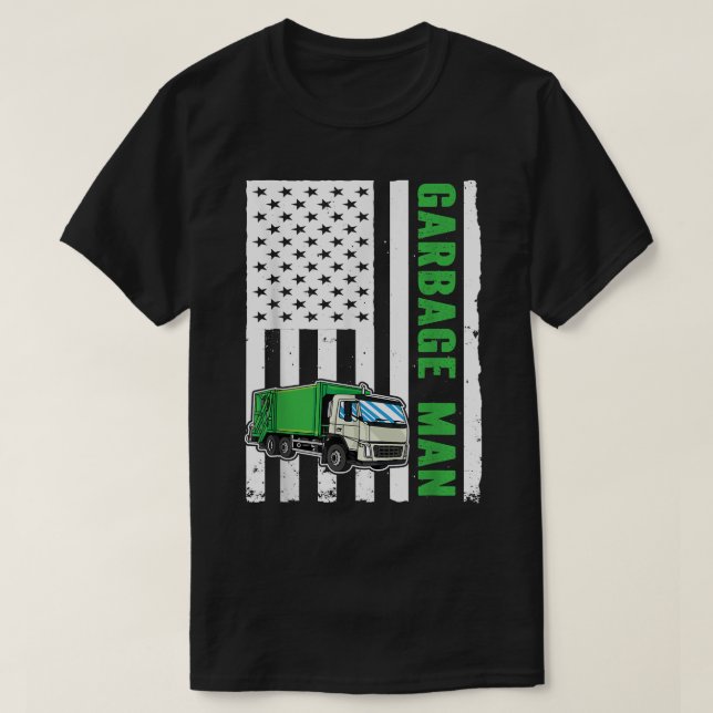 Sopor Man USA Flagga Sopor Lastbil T Shirt (Design framsida)