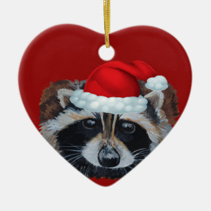 Sopor Panda Raccoon Santa Hat Julgransprydnad Keramik