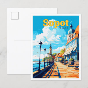 Sopot Poland Travel Vintage Illustration Vykort