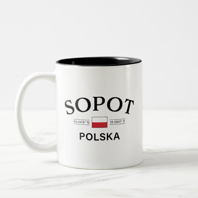 Sopot Polska (Polen) Polska Coordinates Två-Tonad Mugg (Vänster)