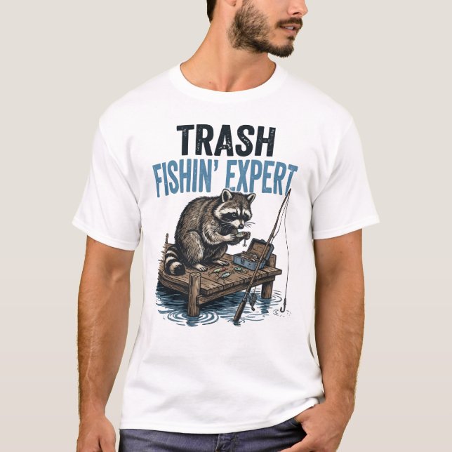Soppa Fiskande Expert Tvättbjörn T Shirt (Framsida)