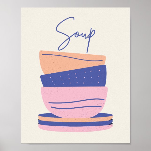 Soppa Retro Boho Keramiska Skålar Väggkonst Tryck (Framsidan)