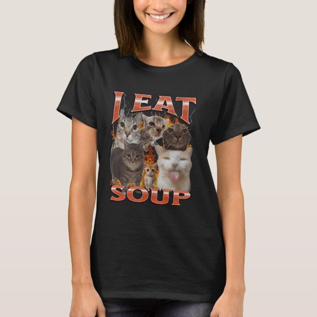 Soppa Rolig Katt Meme Bootleg Grafisk T Shirt (Framsida)
