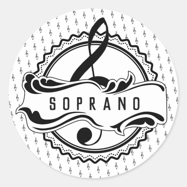 Soprano Singer Musical Note Sticker Runt Klistermärke (Framsida)