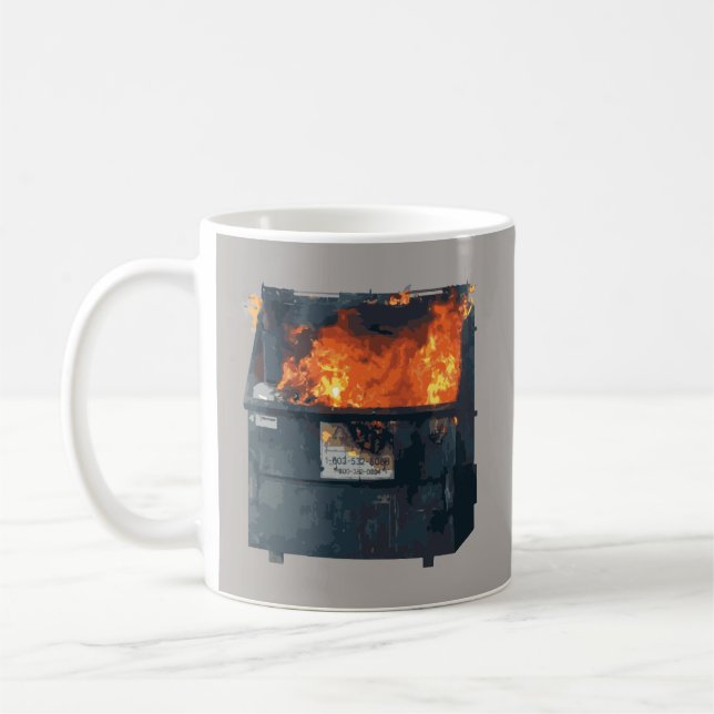 Soptunna i brand - rolig het mess kaffemugg (Vänster)