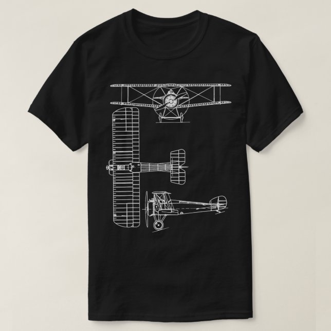 Sopwith Camel WW1 Flygplan Warbird Blueprint Schem T Shirt (Design framsida)