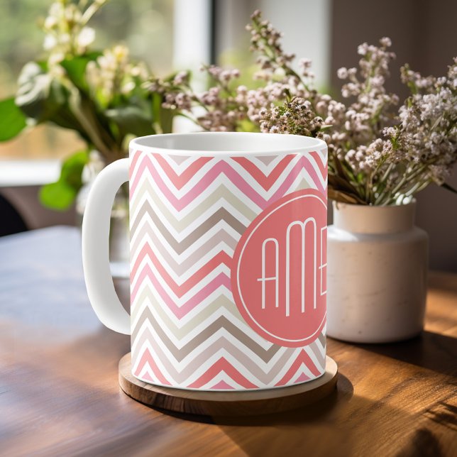 Sorbet Chevrons med trippelmonogram Kaffemugg (Personalized mug with monogram)