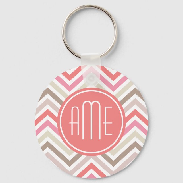Sorbet Chevrons med trippelmonogram Nyckelring (Framsida)
