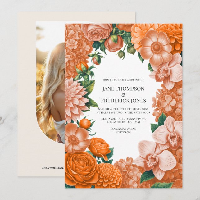 Sorbet Peach, Canteloupe Blush & Apricot Glow Inbjudningar (Fram/baksida)