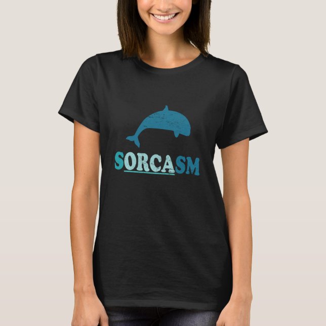 Sorcasm orca whale watching t shirt (Framsida)