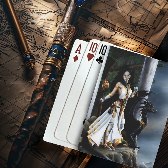 Sorceress Black Dragon Fantasy White Casinokort (Skapare uppladdad)